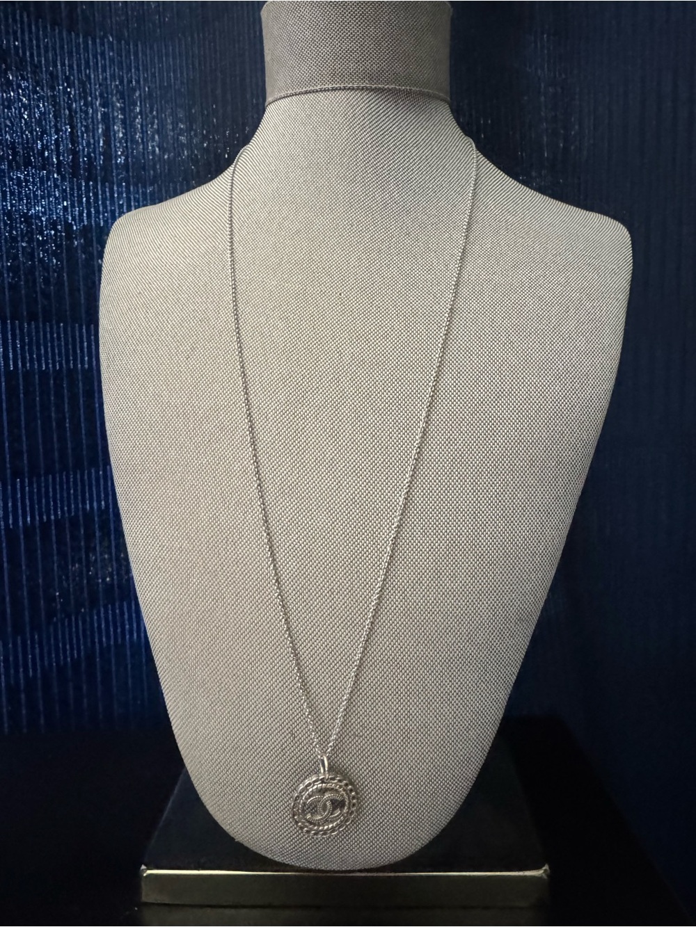 Sterling Silver Pendant Necklace with Chanel inspired silver tone charm